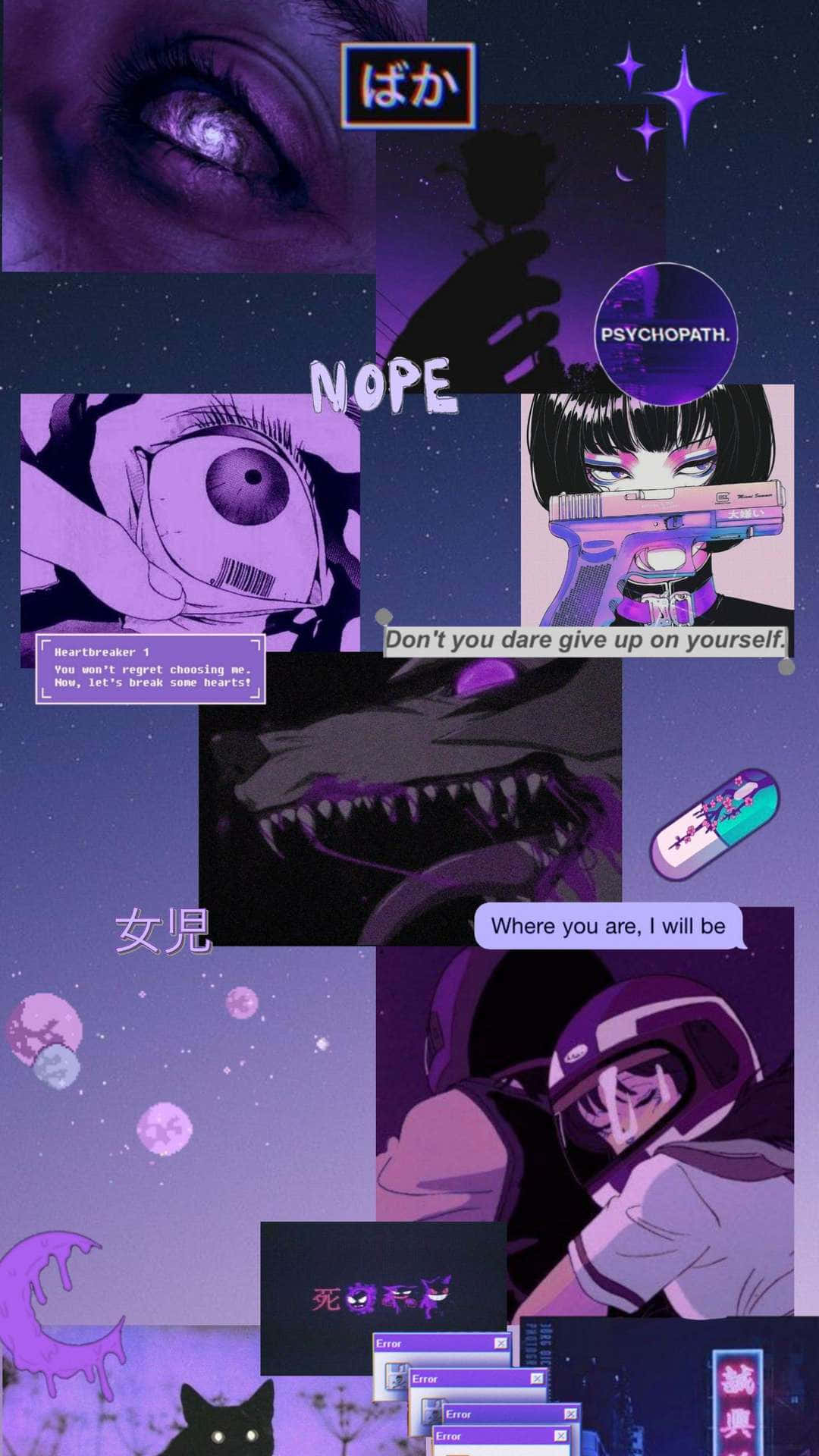 一張紫色與黑色圖片，帶有紫色貓咪 壁紙