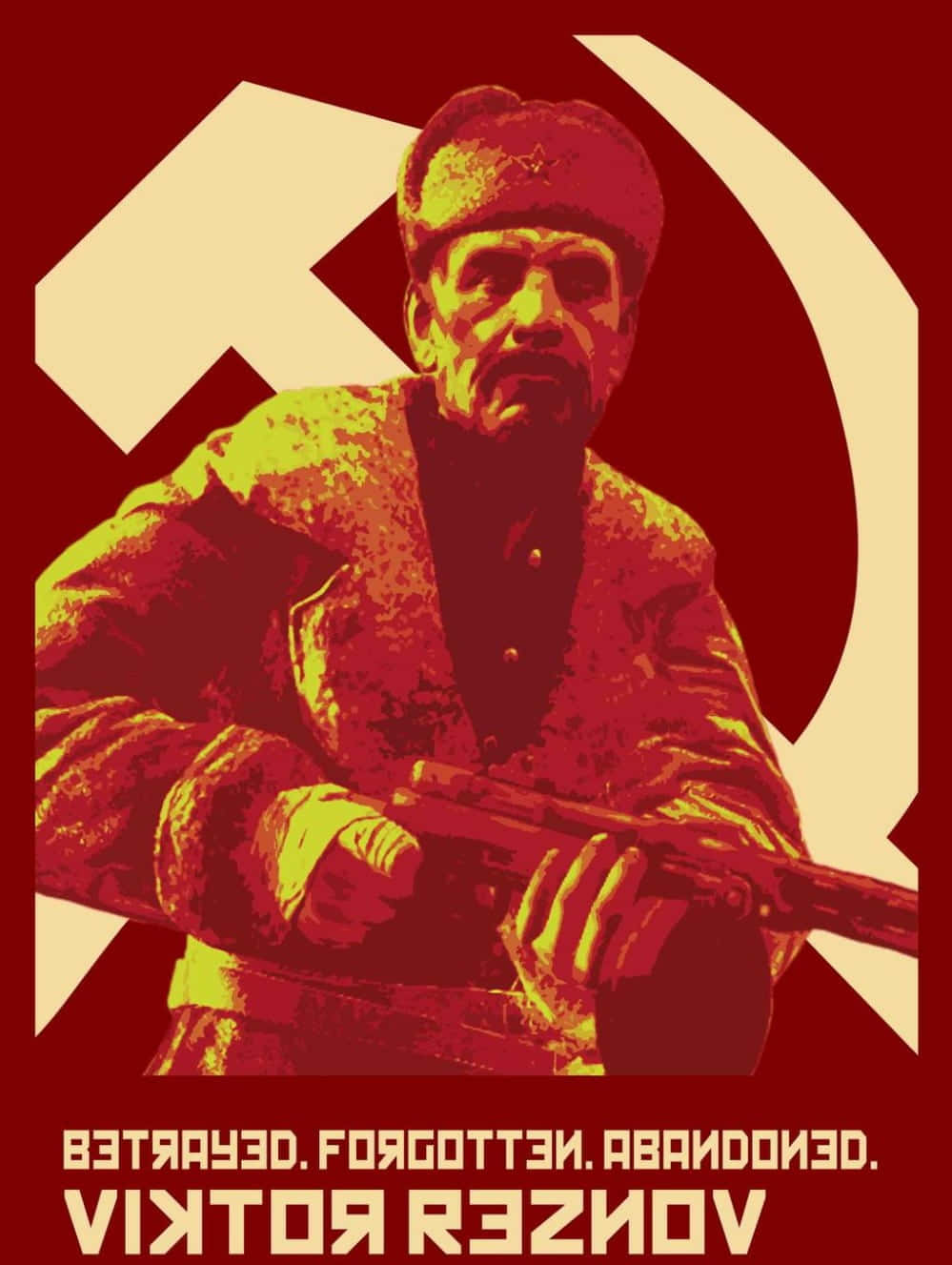 Viktor Reznov 桌布 壁紙 — 一張風格化的海報，描繪一名蘇聯士兵在紅色背景上持步槍，帶有錘子與鐮刀標誌。