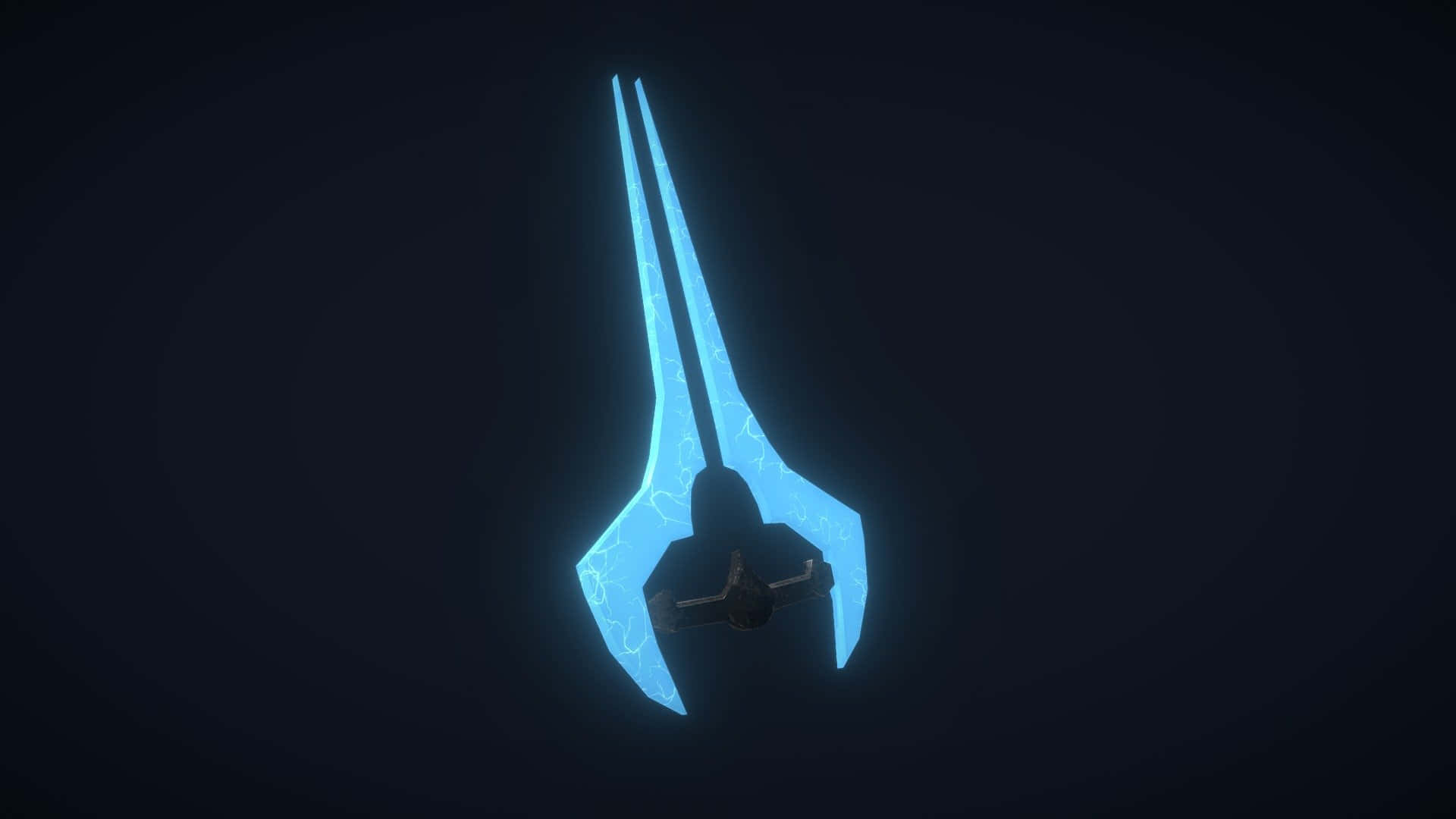 Halo Energy Sword 桌布 壁紙 — 一把發光的藍色未來主義劍懸浮在黑暗中，電脈衝穿過劍刃。