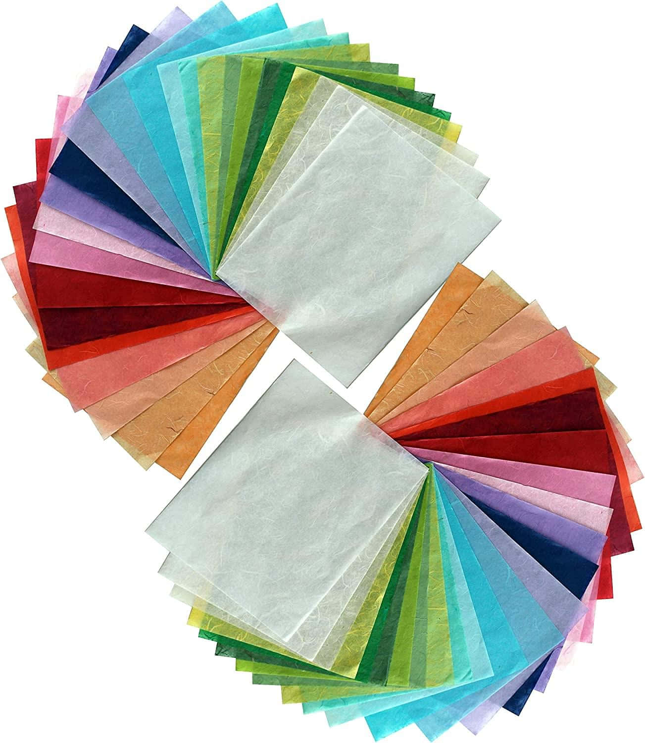 Sheet 桌布 壁紙 — 一把色彩繽紛的半透明紙扇，以兩個對稱的弧形排列在純白背景上。