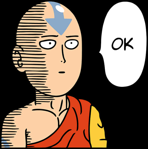 動漫角色帶藍色箭頭紋身在對話氣泡中說OK — 一拳超人 壁紙