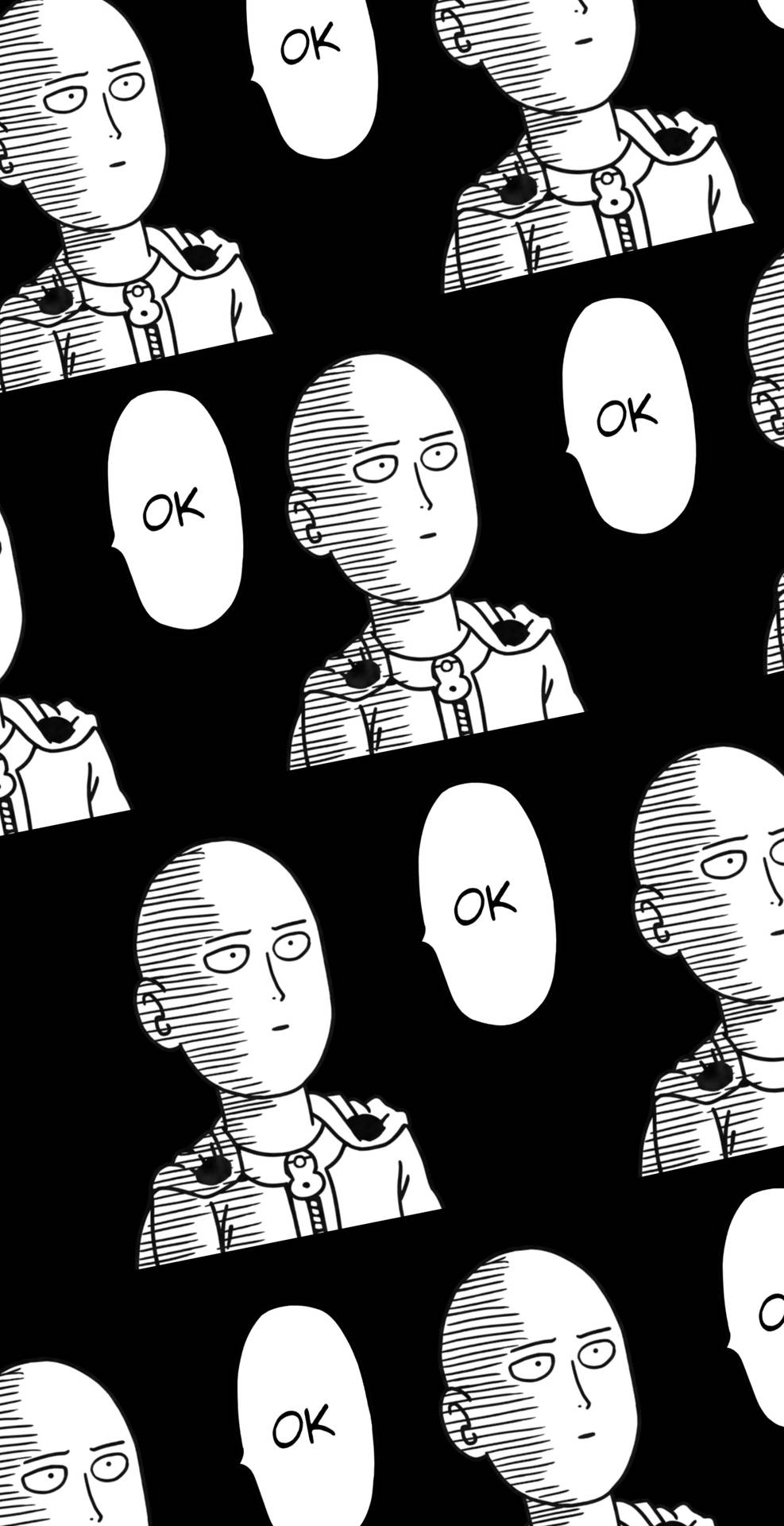 來自《一拳超人》的埼玉在漫畫面板中重複說「OK」。