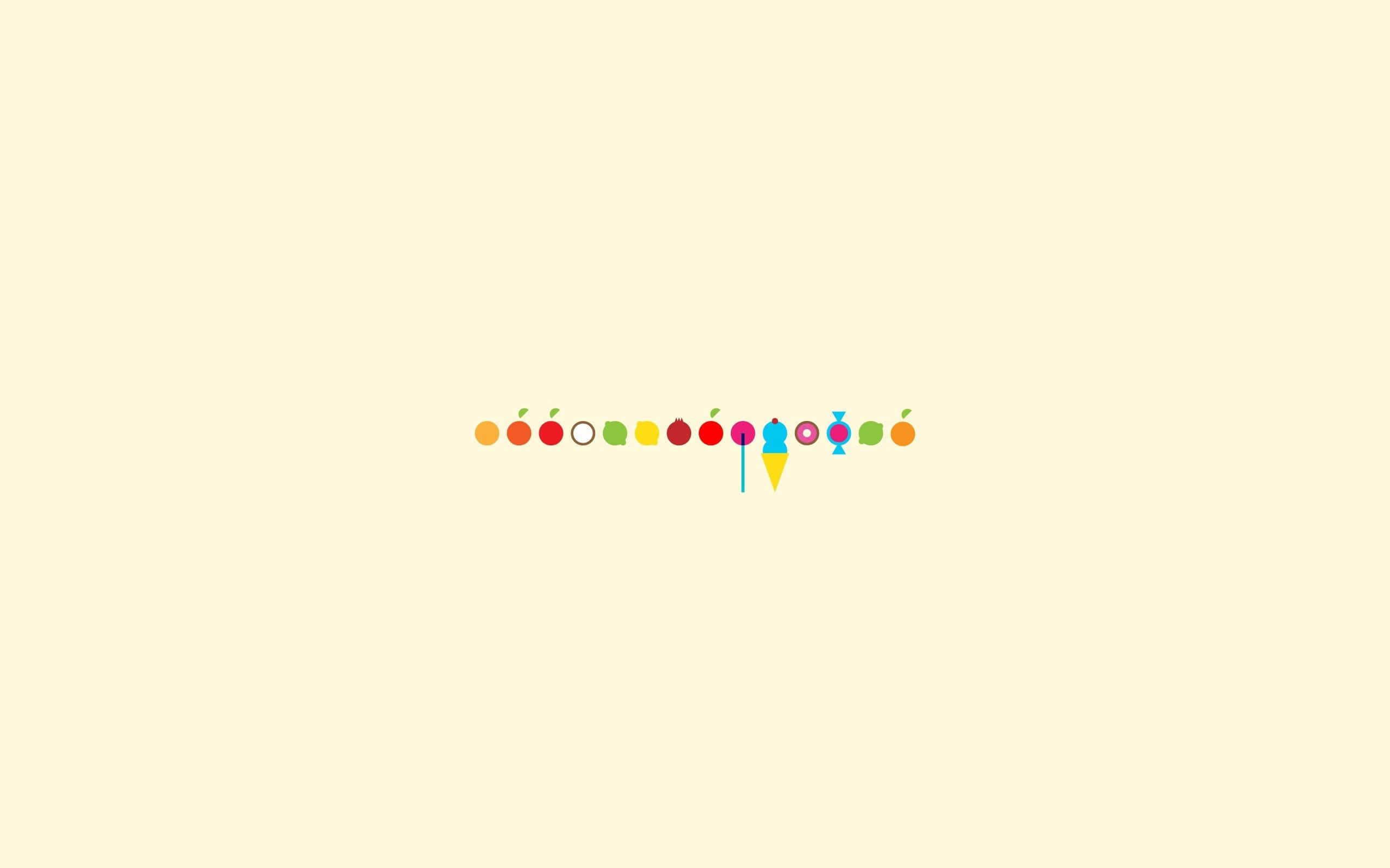 Pastel Minimalist 桌布 壁紙 — 一排色彩繽紛的極簡糖果圖標，居中放置在柔和的奶油色背景上。