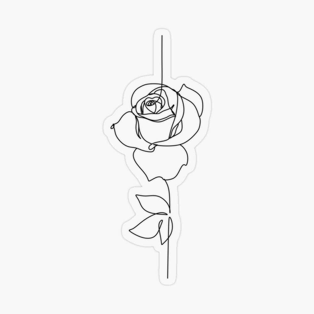 Rose Symbol 桌布 壁紙 — 一朵簡約風格的單一連續線條繪畫的玫瑰，帶有莖和葉，背景純色。