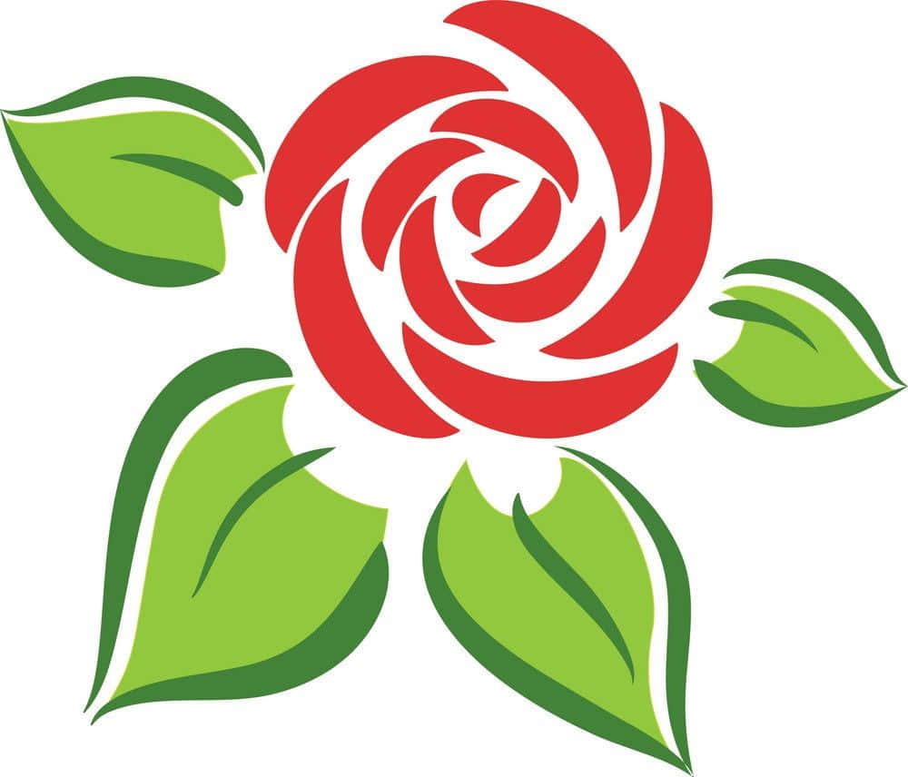 Rose Symbol 桌布 壁紙 — 一朵風格化的紅玫瑰，帶有綠色葉子，以極簡向量設計呈現於白色背景上。
