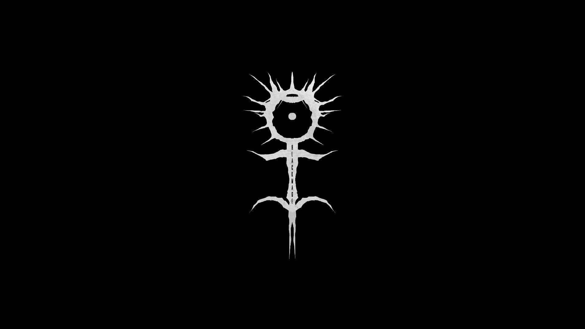 Ghostemane 桌布 壁紙 — 一朵鮮明的白色風格化花朵，帶有鋸齒狀花瓣和中央眼睛，在純黑色背景上發光。