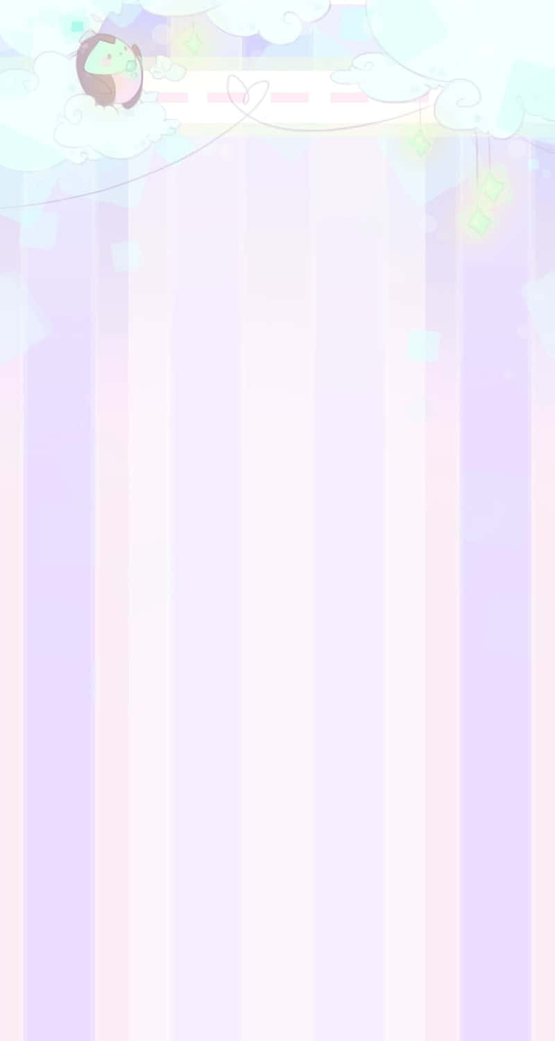 一束歡樂的Pastel色彩 壁紙 — 粉彩條紋牆紙，帶有漂浮的雲朵和一個可愛的鳥類角色，風格奇幻的數碼藝術。