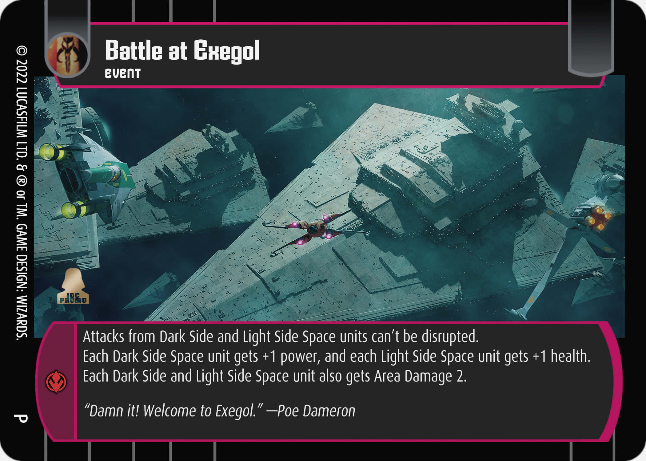 The Battle Of Exegol 桌布 壁紙 — 一架星際戰機在深藍綠色的太空戰場上，於一個巨大破損的太空站上空進行纏鬥。