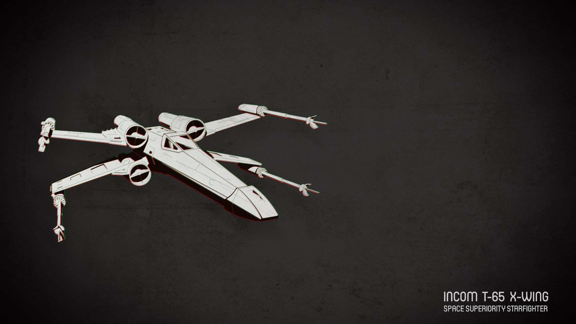 X-wing Fighter 桌布 壁紙 — 一架時尚的白色X翼星際戰鬥機在帶有極簡主義乾淨線條和微妙紅色點綴的紋理深灰色背景上滑行。