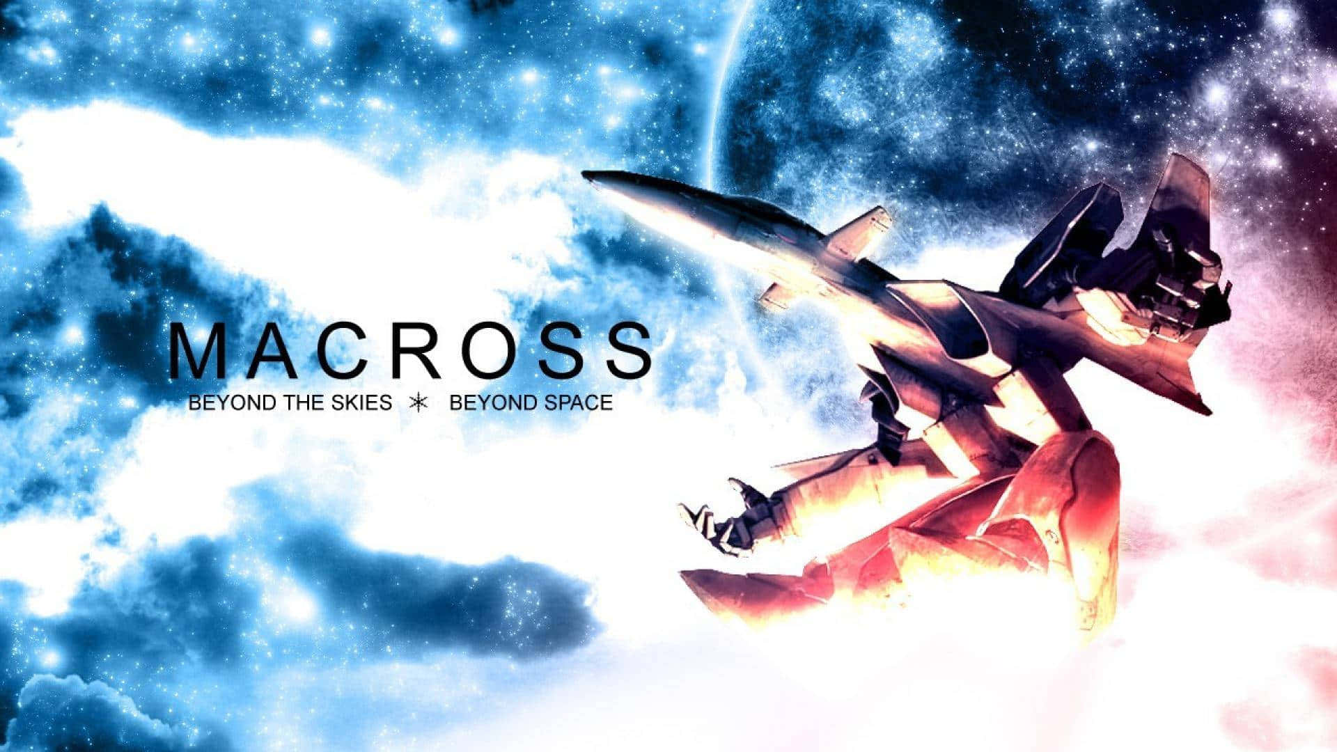 Macross Delta 桌布 壁紙 — 一架未來戰機在充滿恆星和星雲的充滿活力的宇宙天空中翱翔。