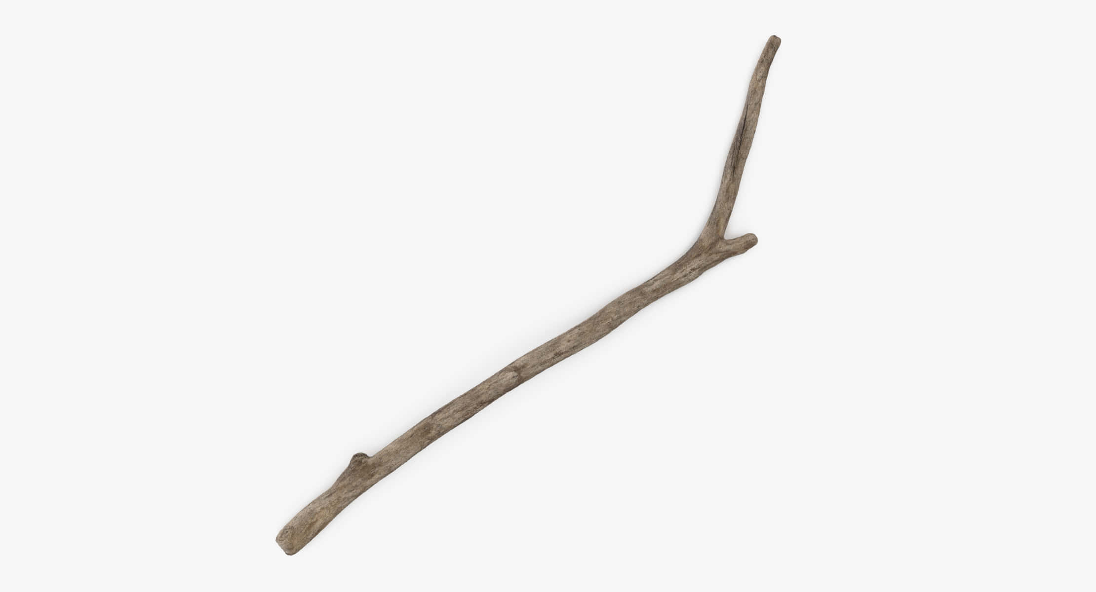 stick 桌布 壁紙 — 一根經風化的漂流木樹枝，質地粗糙，帶有自然裂紋，靠在純白色背景上。