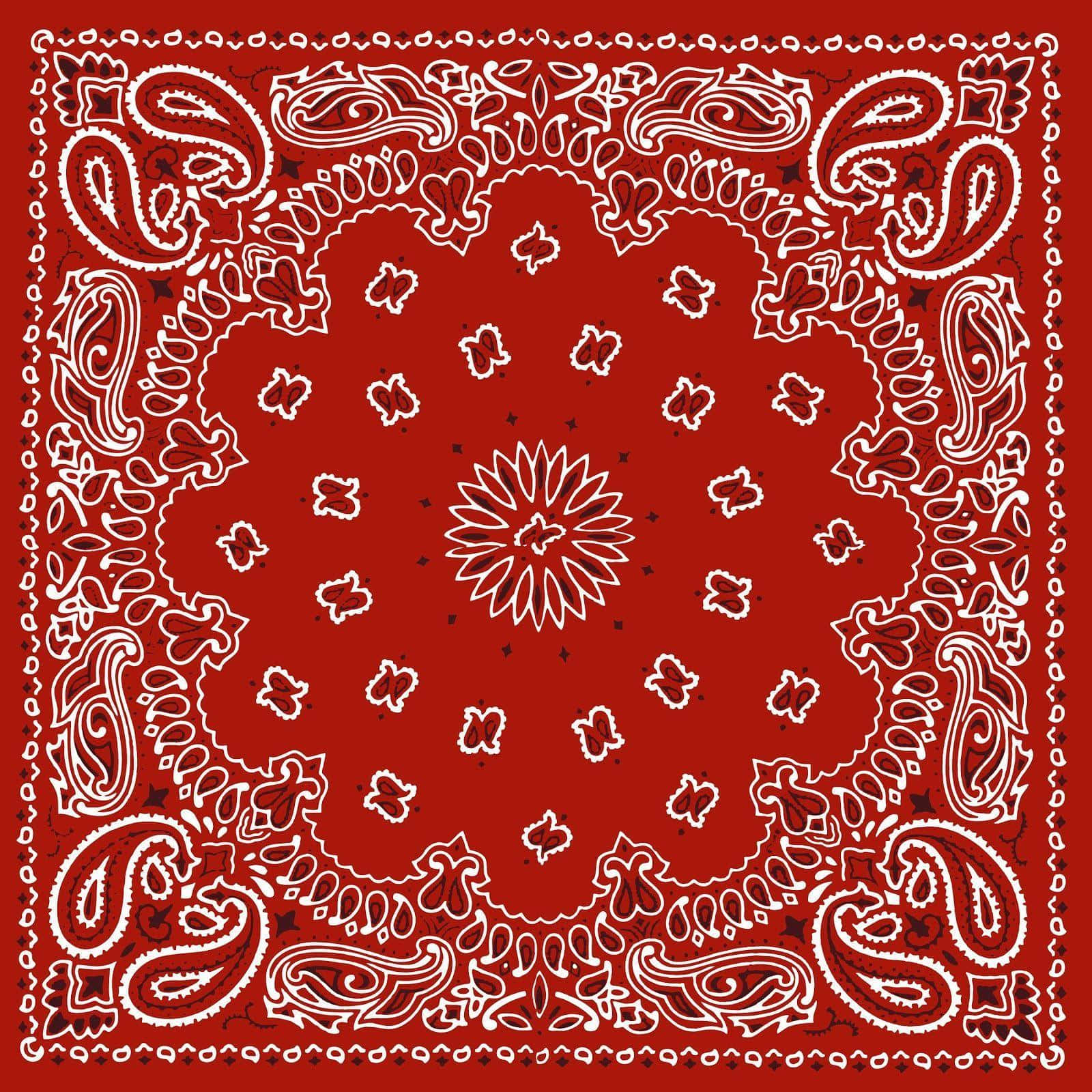 bandana 桌布 壁紙 — 一條大膽的紅色頭巾，帶有複雜的白色佩斯利圖案和中央花卉圖案。