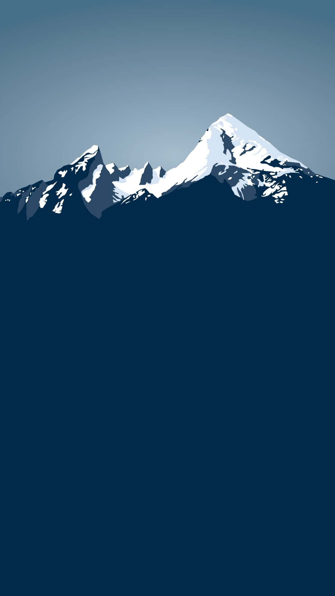 Smartphone 桌布 壁紙 — 一條極簡風格的山脈，山頂積雪，在漸變藍色天空的映襯下聳立。