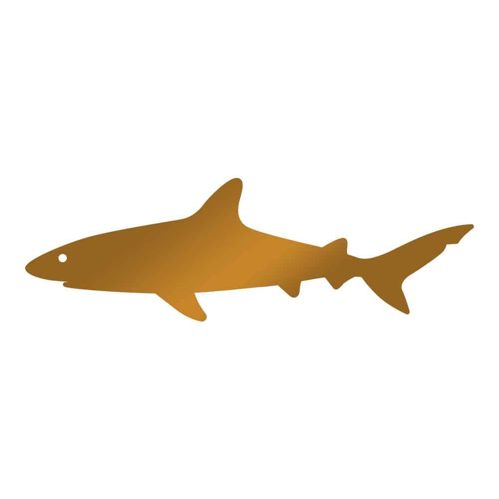  壁紙 — 一條極簡風格的黃金鯊魚剪影在純白背景上優雅滑行。