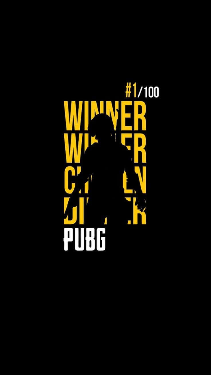 Pubg Logo 桌布 壁紙 — 一款大膽的黑色牆紙，帶有PUBG玩家的剪影、黃色「WINNER」文字和白色「#1/100」及「PUBG」品牌標識。
