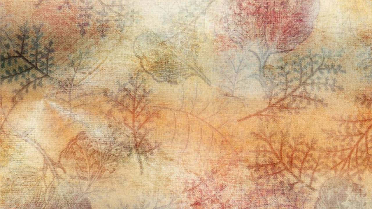 1280x720 桌布 壁紙 — 一款帶有精緻手繪植物素描的紋理壁紙，採用溫暖大地色調，搭配復古帆布背景。