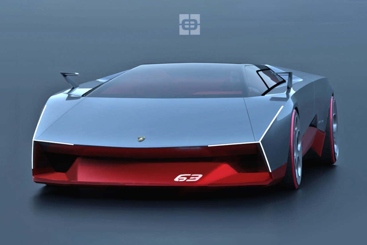 Minimalist Car 桌布 壁紙 — 一款時尚未來感的林寶堅尼概念車，採用金屬藍色車身和鮮明的紅色點綴，在工作室燈光下展示。