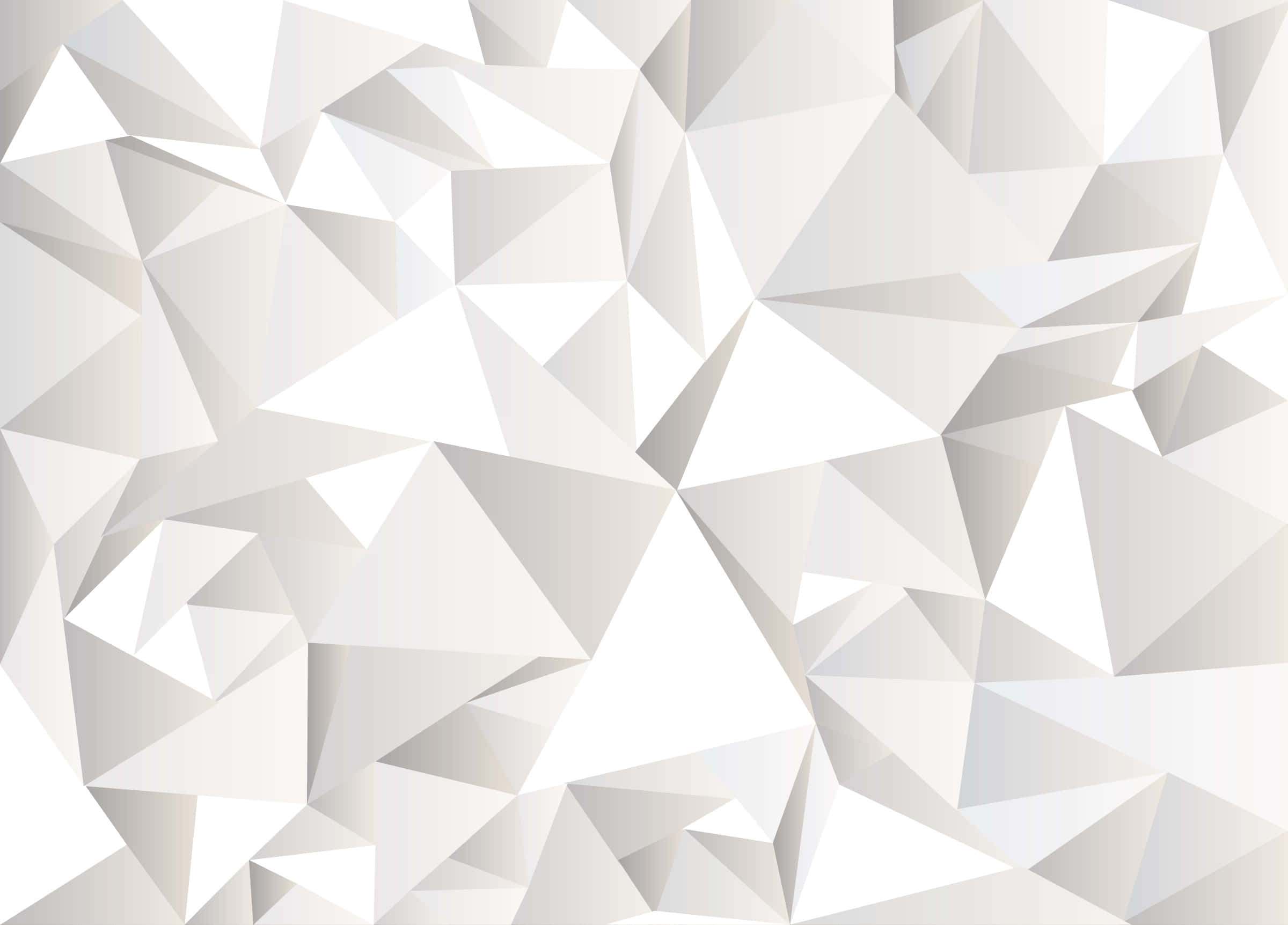 White Abstract 桌布 壁紙 — 一款極簡抽象風格的牆紙，以白色和淺灰色幾何三角形組成動態圖案，帶有柔和陰影。