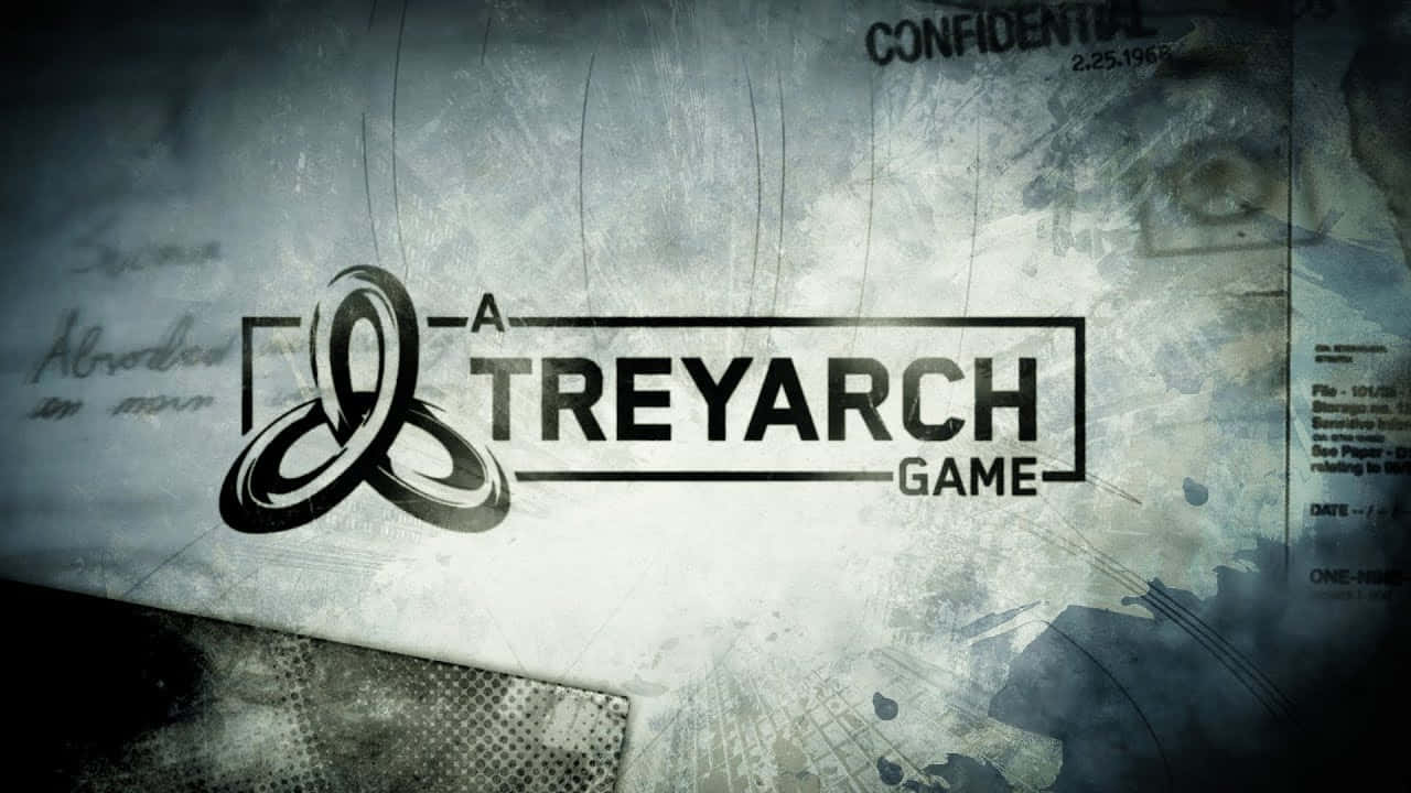 Treyarch 桌布 壁紙 — 一款粗糙紋理的牆紙，以深色工業風格呈現Treyarch標誌、褪色文件和手寫筆記。