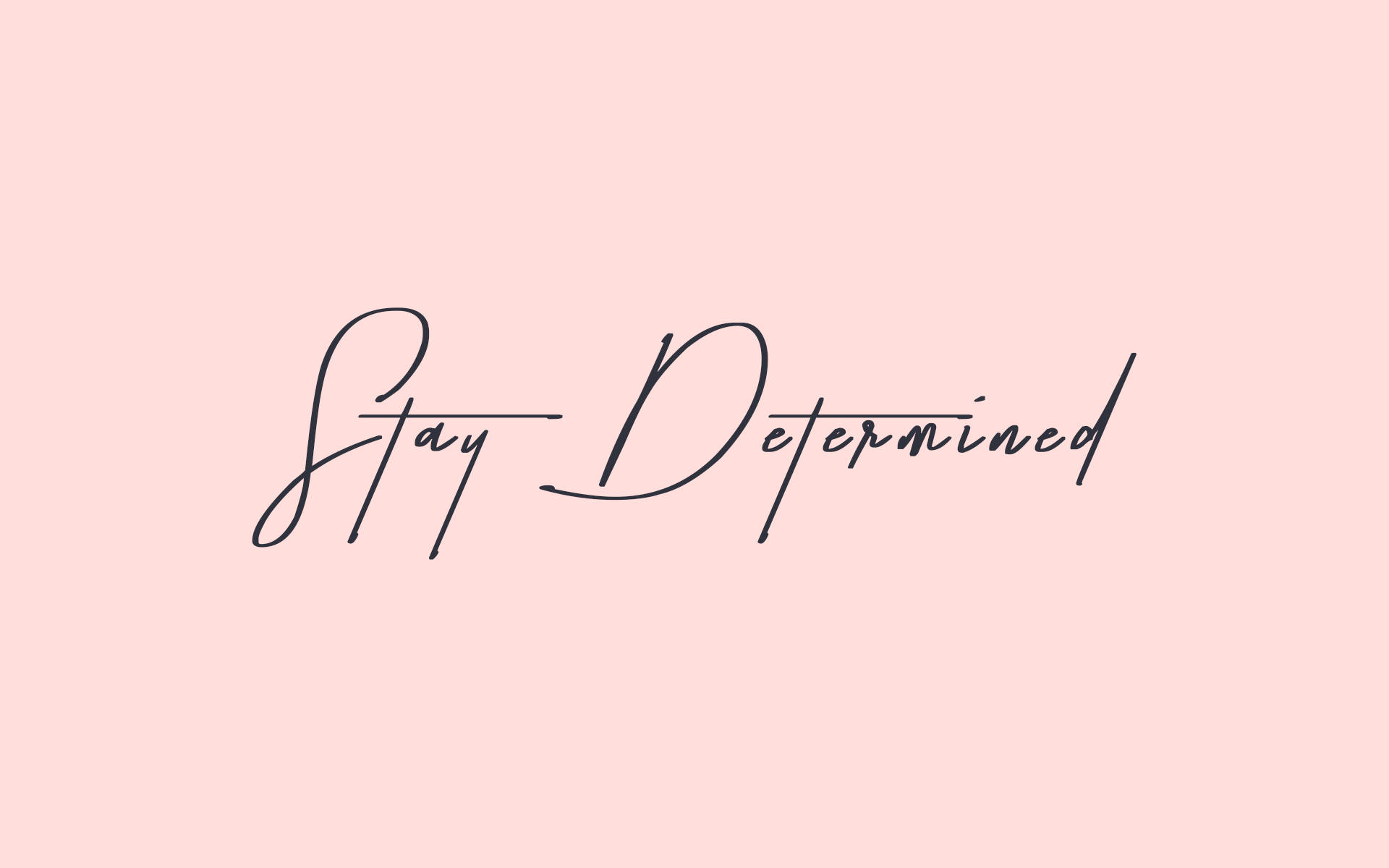 勵志名言 Stay Determined 以優雅的黑色草書顯示在柔和的粉紅色背景上。