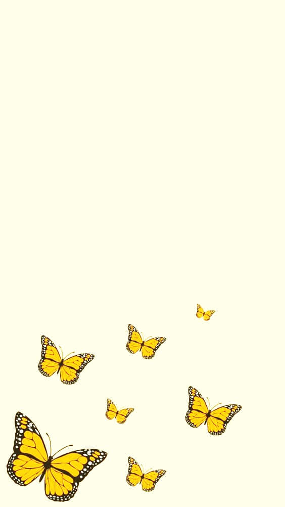 黃色蝴蝶在奶油色背景上飛舞。