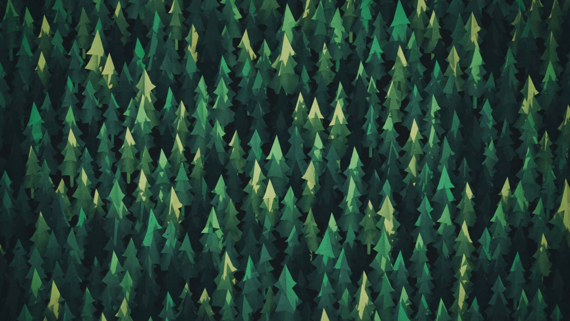 Minimalist Geometric 桌布 壁紙 — 一片由不同深淺綠色風格化松樹組成的茂密森林，營造出紋理豐富的幾何林地圖案。