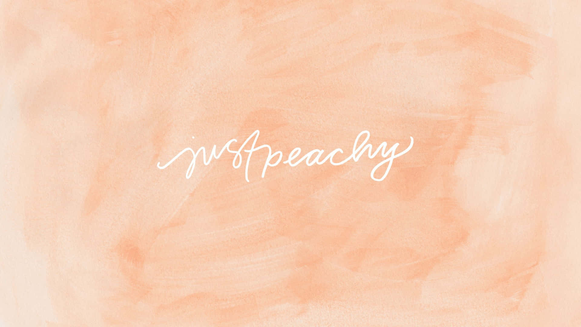 蜜桃水彩背景，白色草書文字寫著 just peachy