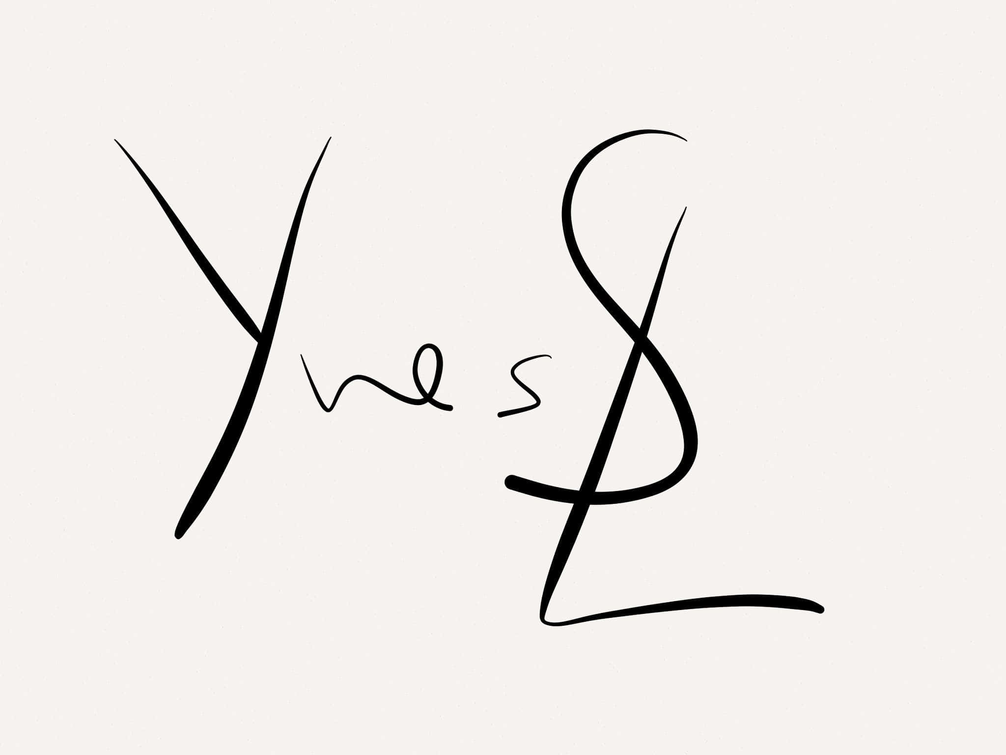 一瞥YSL經典風格 壁紙 — 「Yes」一詞以粗體黑色草書寫在柔軟的米色背景上。