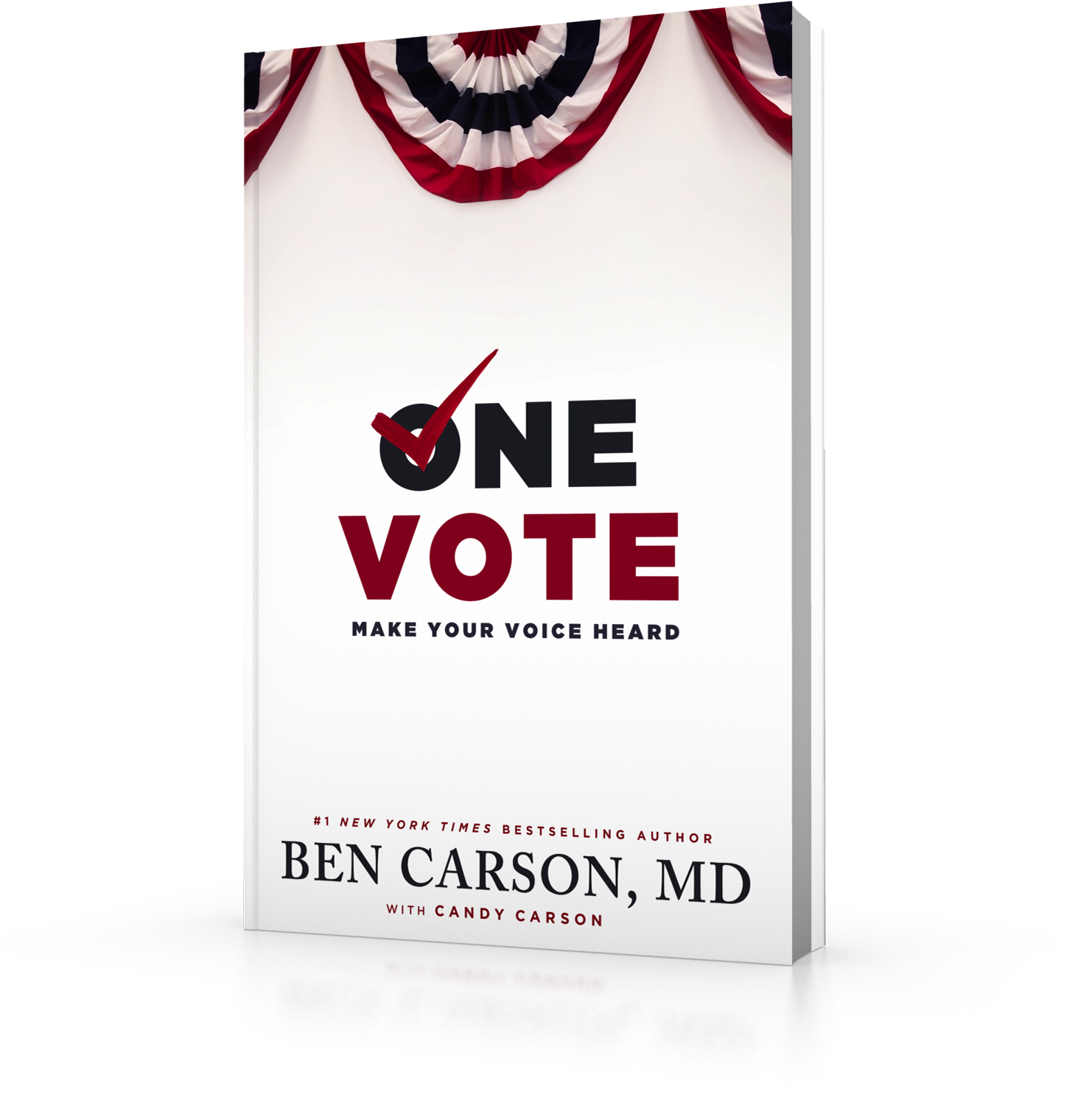 一票書封面 壁紙 — 一本白色書名為《One Vote》，帶有紅色剔號和愛國裝飾，背景為黑色。