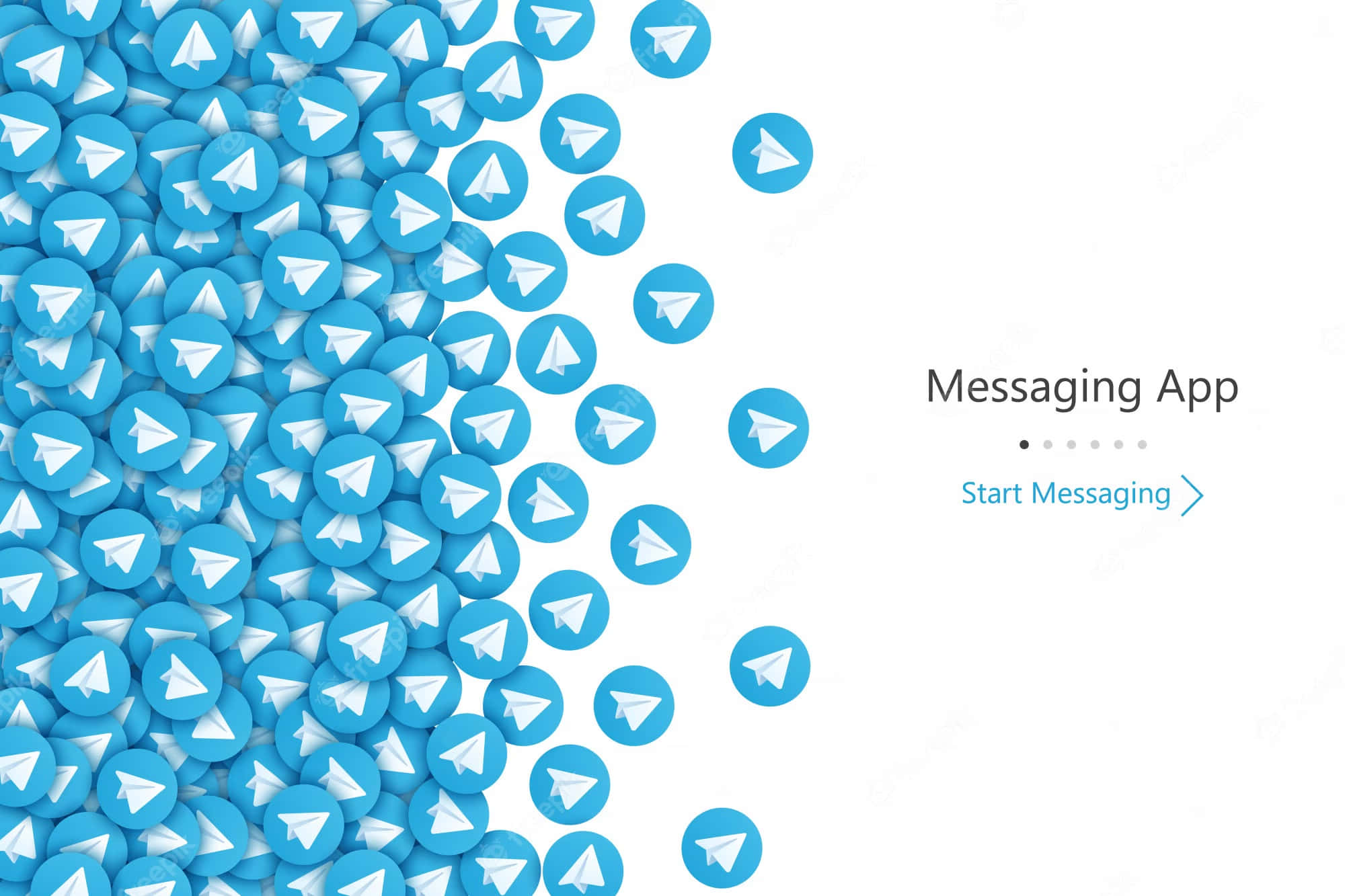 藍色 Telegram 應用程式圖示以對角線流動，帶有「Messaging App」文字。