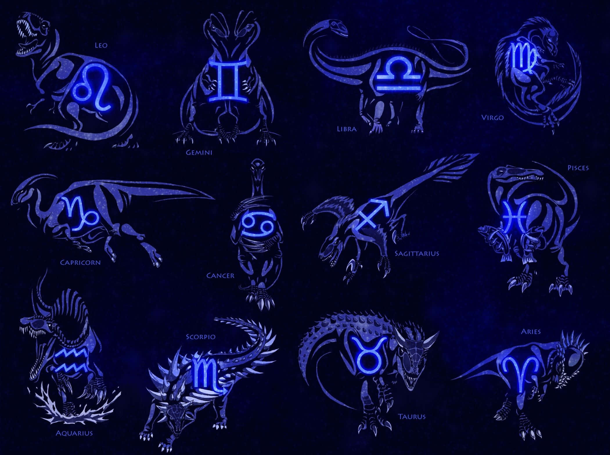 一組以藍光呈現嘅唔同星座 壁紙