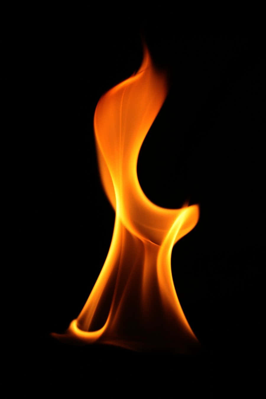 Flames 桌布 壁紙 — 一縷鮮豔的橙色火焰在純黑色背景上優雅地舞動。