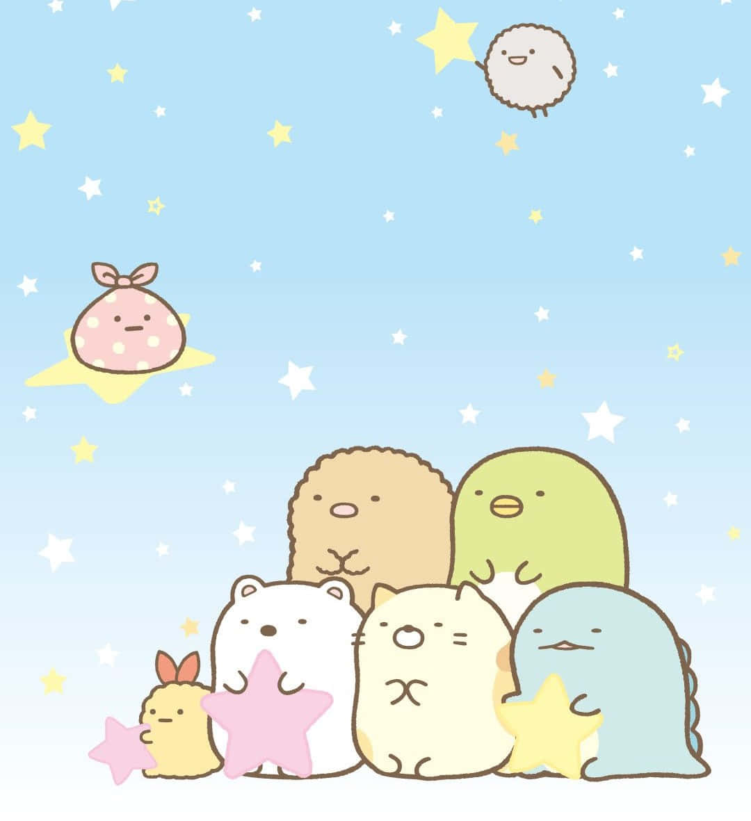 一群可愛動物在星空下相聚 壁紙