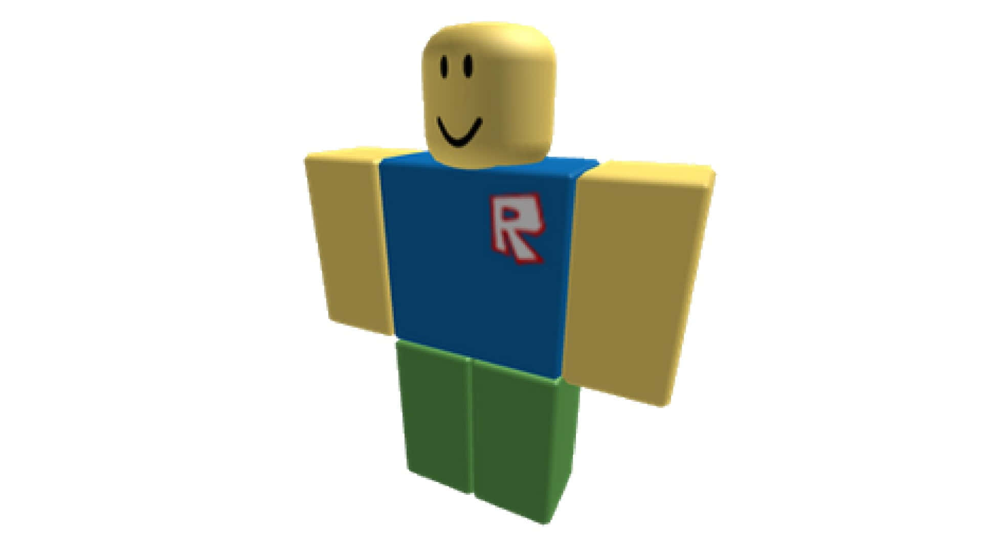 Roblox頭像，黃色頭，藍色衫，綠色褲，紅色R標誌