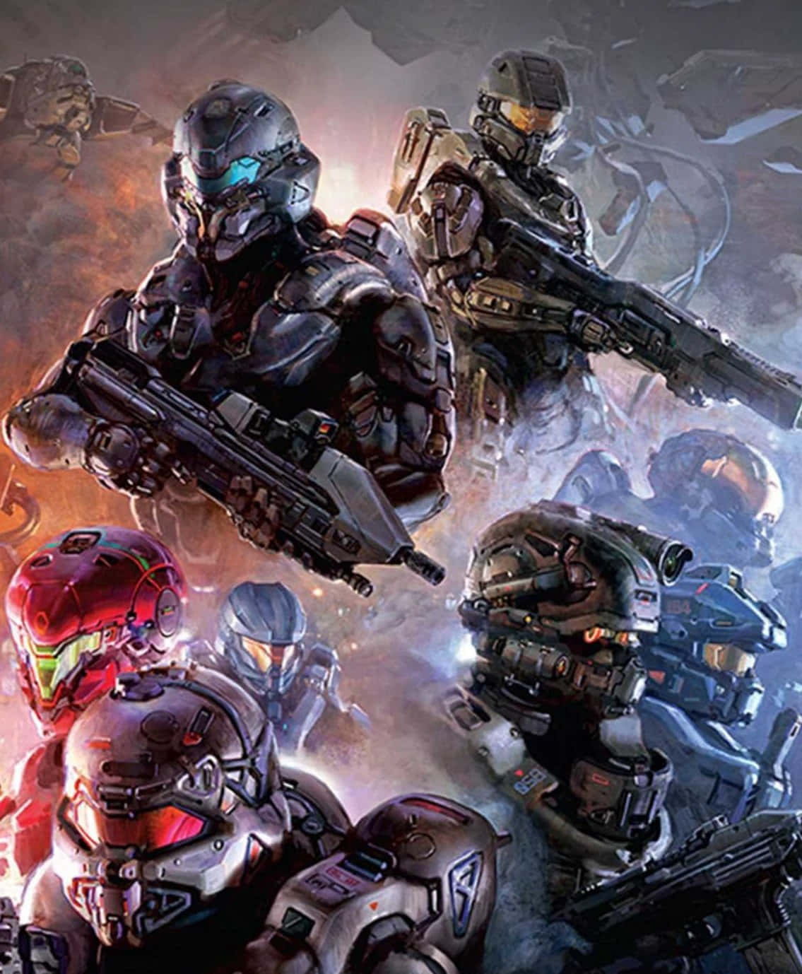 Fireteam Osiris 桌布 壁紙 — 一群身穿未來戰鬥裝備的裝甲士兵在熾熱爆炸和煙霧中嚴陣以待。