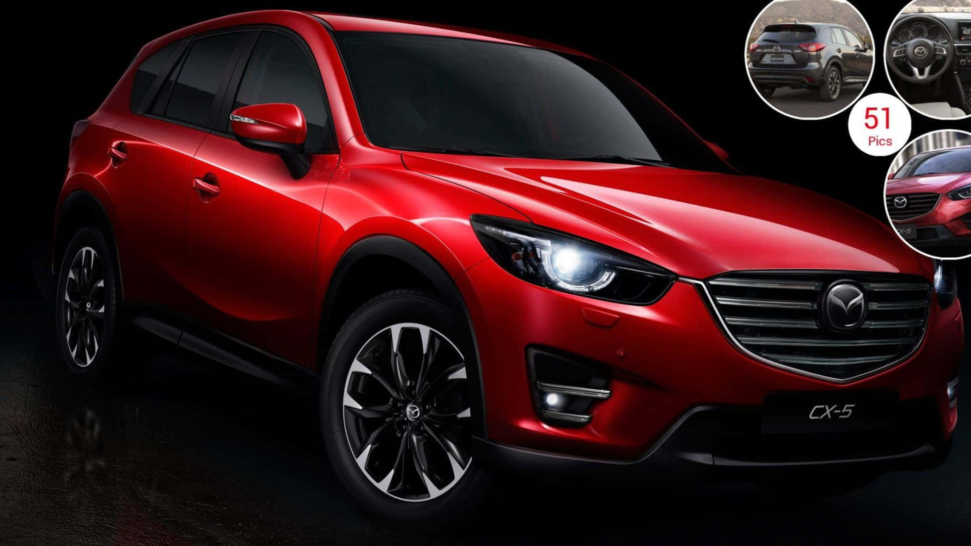 Mazda Cx-5 桌布 壁紙 — 一輛光澤的紅色Mazda CX-5 SUV在攝影棚拍攝中展示，帶有戲劇性燈光和深色背景。
