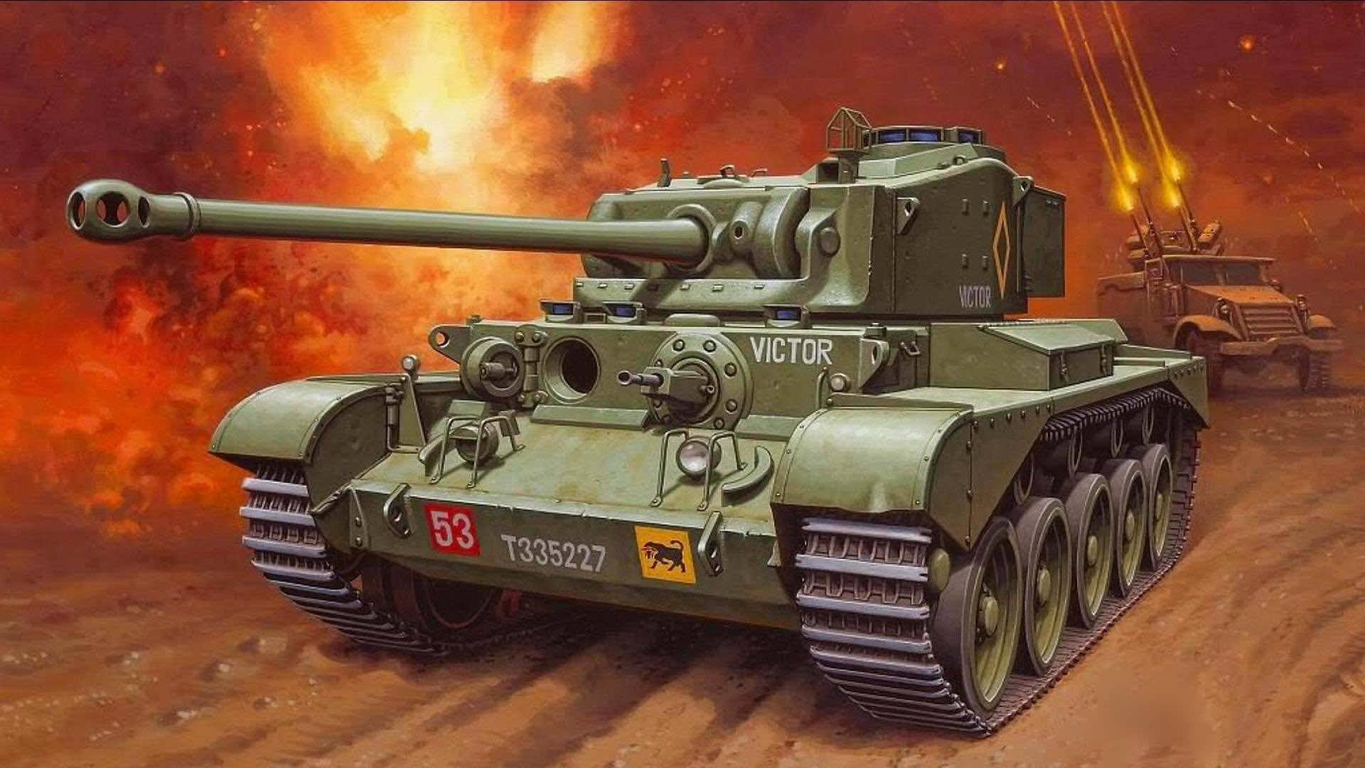 坦克 桌布 壁紙 — 一輛名為「VICTOR」的綠色軍用坦克在爆炸和煙霧的背景中穿越火熱的戰場。