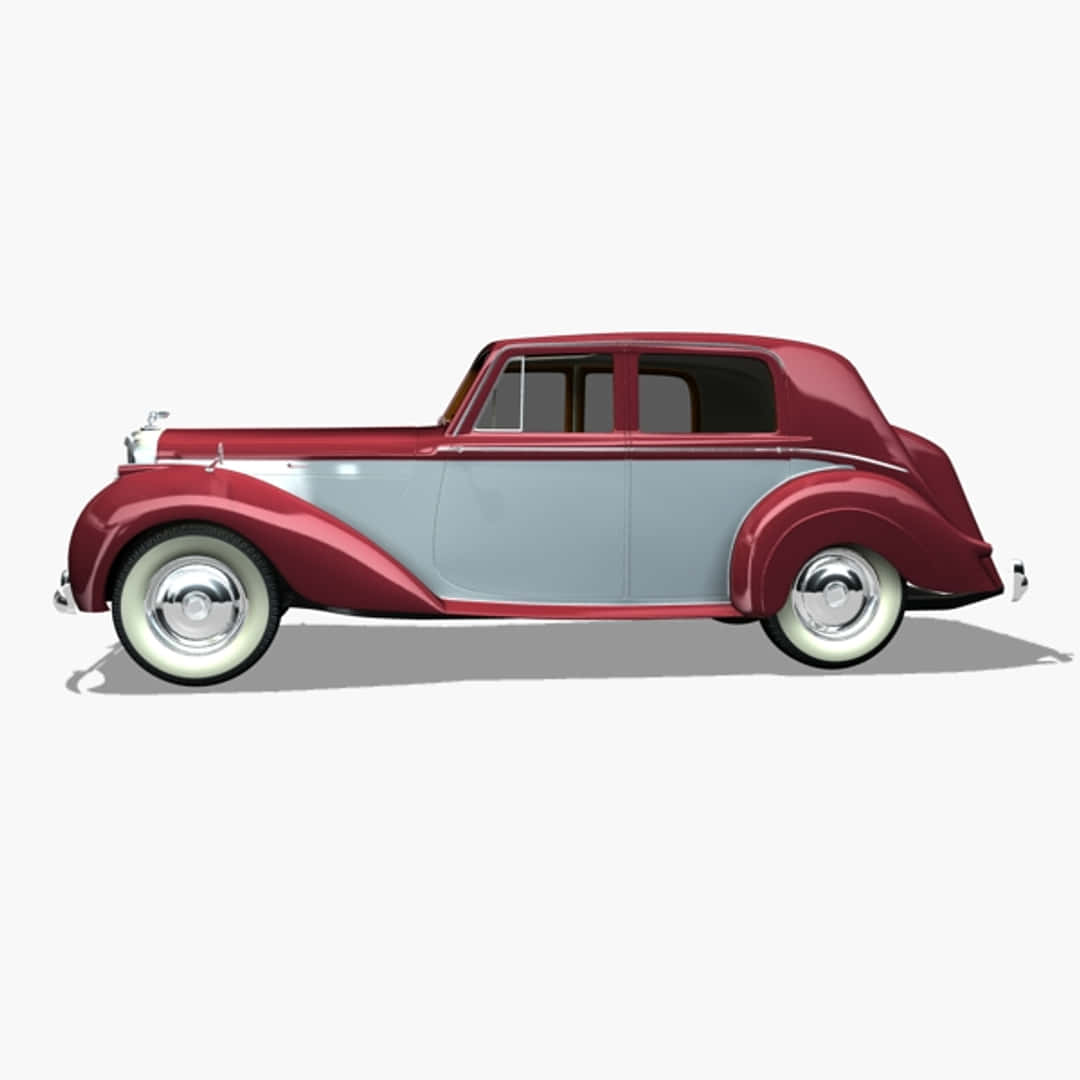 Bentley Mark Vi 桌布 壁紙 — 一輛復古雙色紅銀色轎車，配備白牆輪胎和鍍鉻飾邊，在純色背景上以側面展示。
