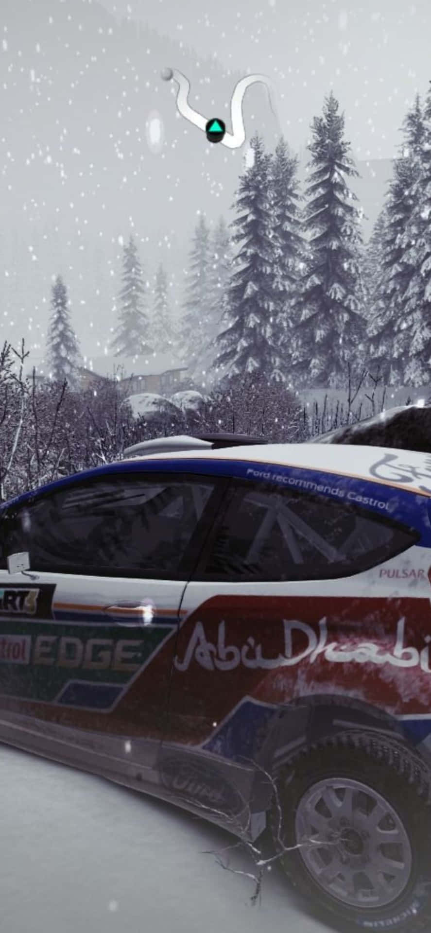 一輛拉力賽車在雪地中奔馳 壁紙