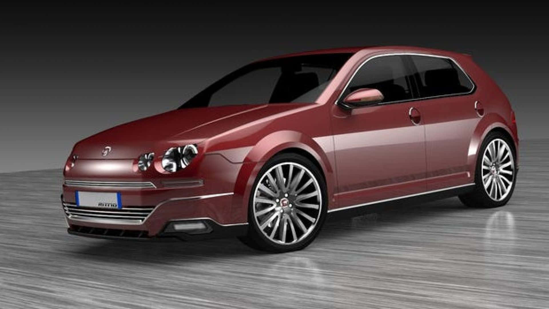 Fiat Ritmo 桌布 壁紙 — 一輛時尚的栗紅色復古掀背車，配備銀色輪圈和鍍鉻飾邊，在戲劇性燈光下於灰色工作室地板上滑行。