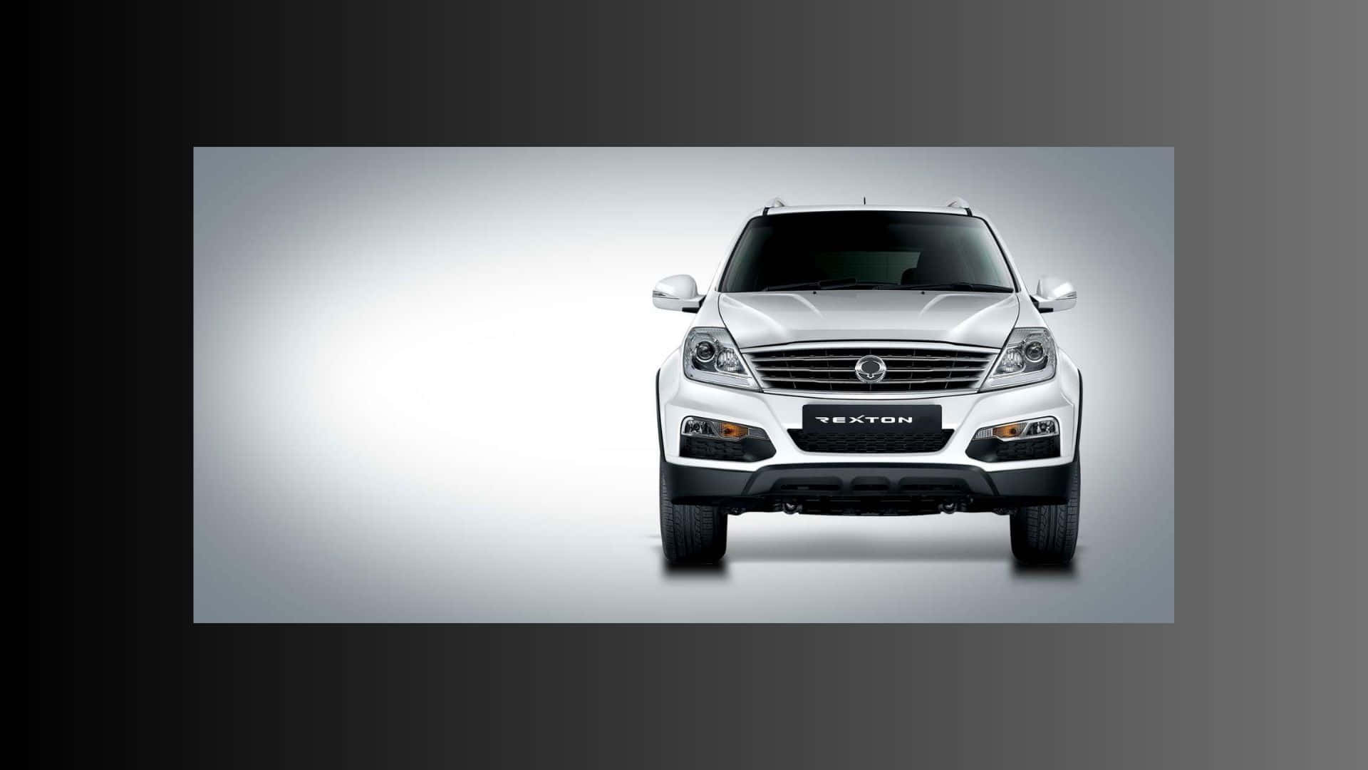 Ssangyong 桌布 壁紙 — 一輛時尚的白色Texton SUV正面朝向帶有戲劇性照明的柔和漸變工作室背景。