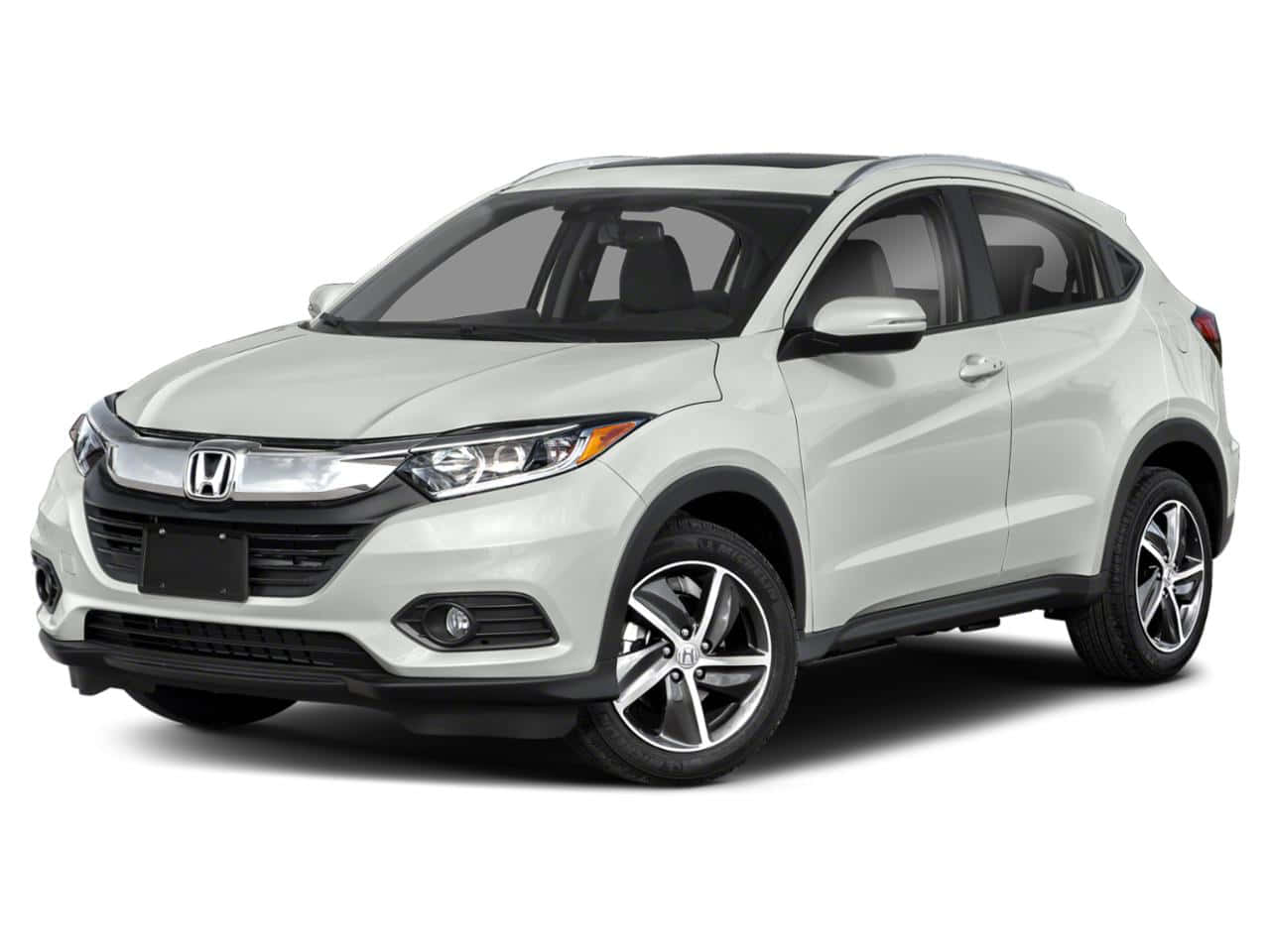 Honda Hr-v 桌布 壁紙 — 一輛時尚的白色本田 HR-V SUV，在攝影棚燈光下展示，線條簡潔，配備現代合金輪圈。