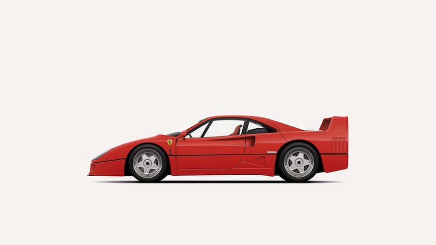 Minimalist Car 桌布 壁紙 — 一輛時尚的紅色法拉利F40跑車，以側面輪廓展示在純淺灰色背景上。