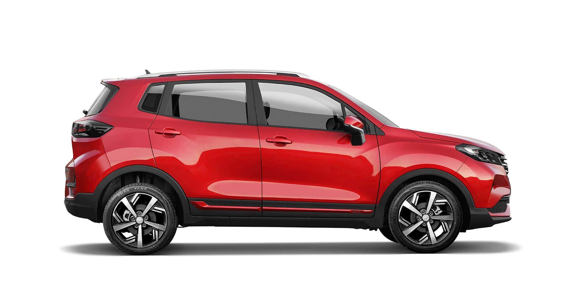 Changan 桌布 壁紙 — 一輛時尚的紅色緊湊型SUV，在乾淨的白色背景上以側面輪廓展示，帶有微妙的陰影。