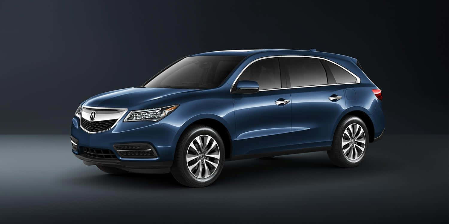 Acura Mdx 桌布 壁紙 — 一輛時尚的藍色Acura SUV在攝影棚燈光下，在深色漸變背景上閃閃發光。