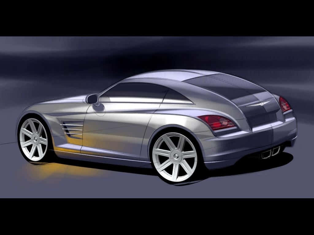 Chrysler Crossfire 桌布 壁紙 — 一輛時尚的銀色跑車配備發光底盤燈，在黑暗的攝影棚中展示。