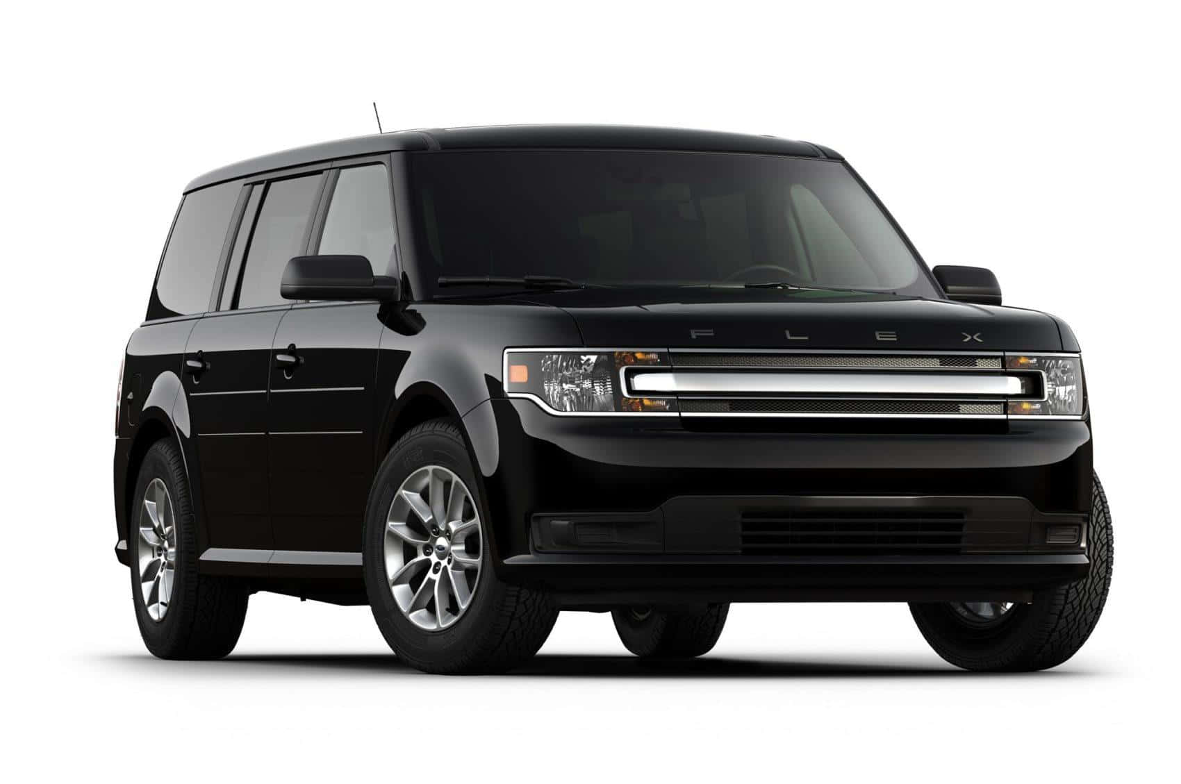 Ford Flex 桌布 壁紙 — 一輛時尚的黑色福特 Flex SUV 在潔白背景前展現其現代設計和鍍鉻飾邊。