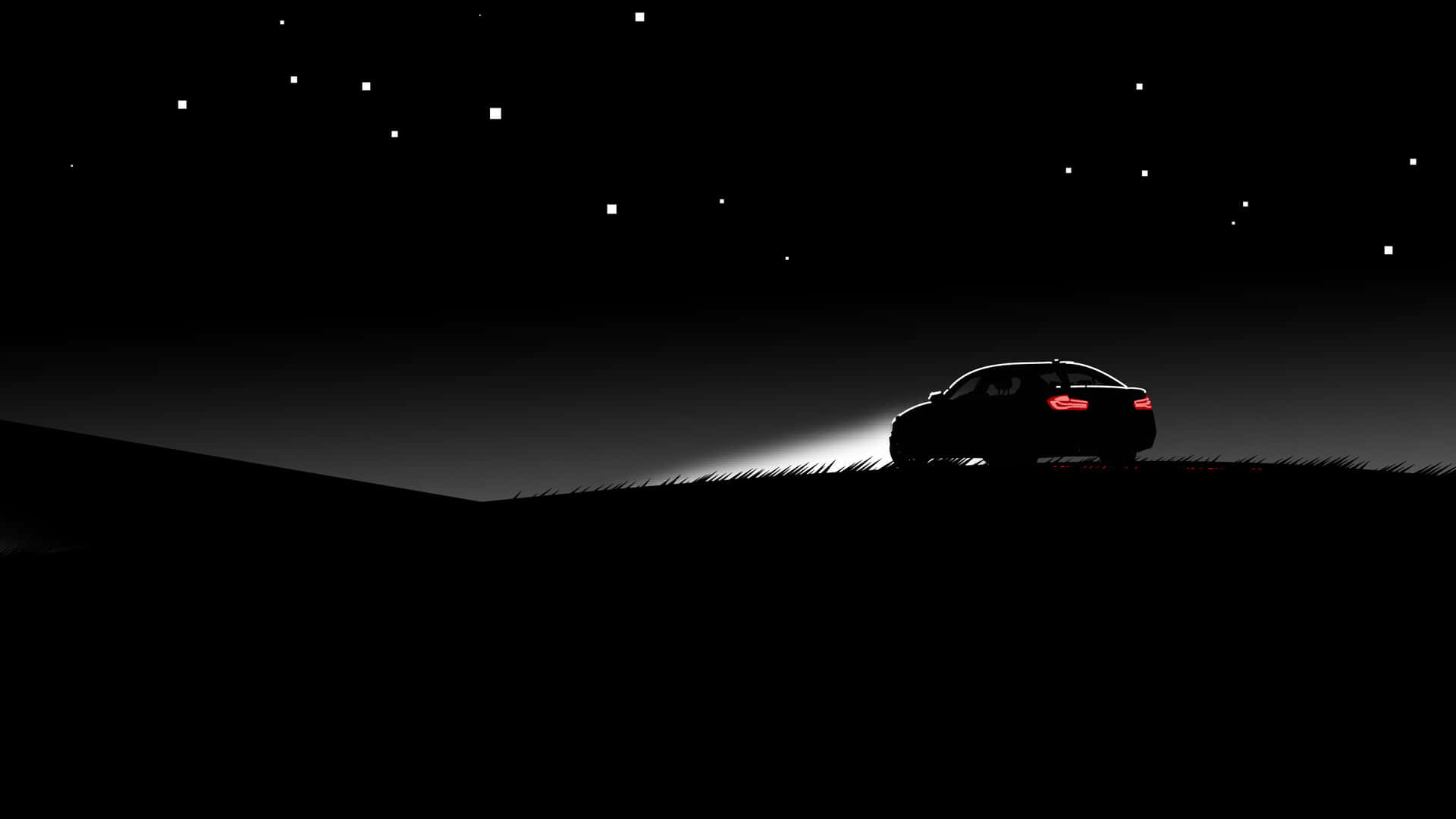 Vantablack 桌布 壁紙 — 一輛汽車的車頭燈在黑暗的夜空中沿著山丘行駛，劃破黑暗。