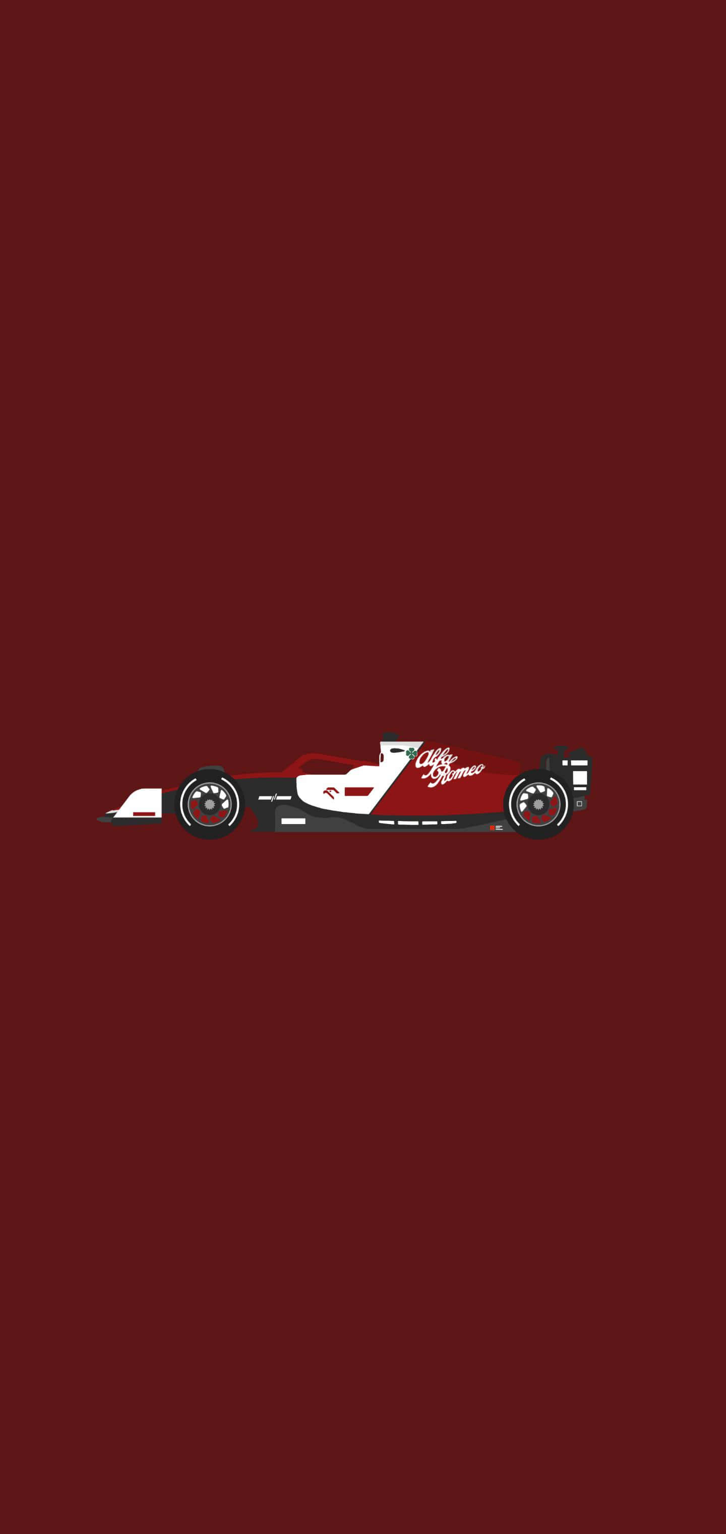 Minimalist Sports 桌布 壁紙 — 一輛流線型紅白配色嘅愛快羅密歐一級方程式賽車，置中喺純酒紅色背景上。