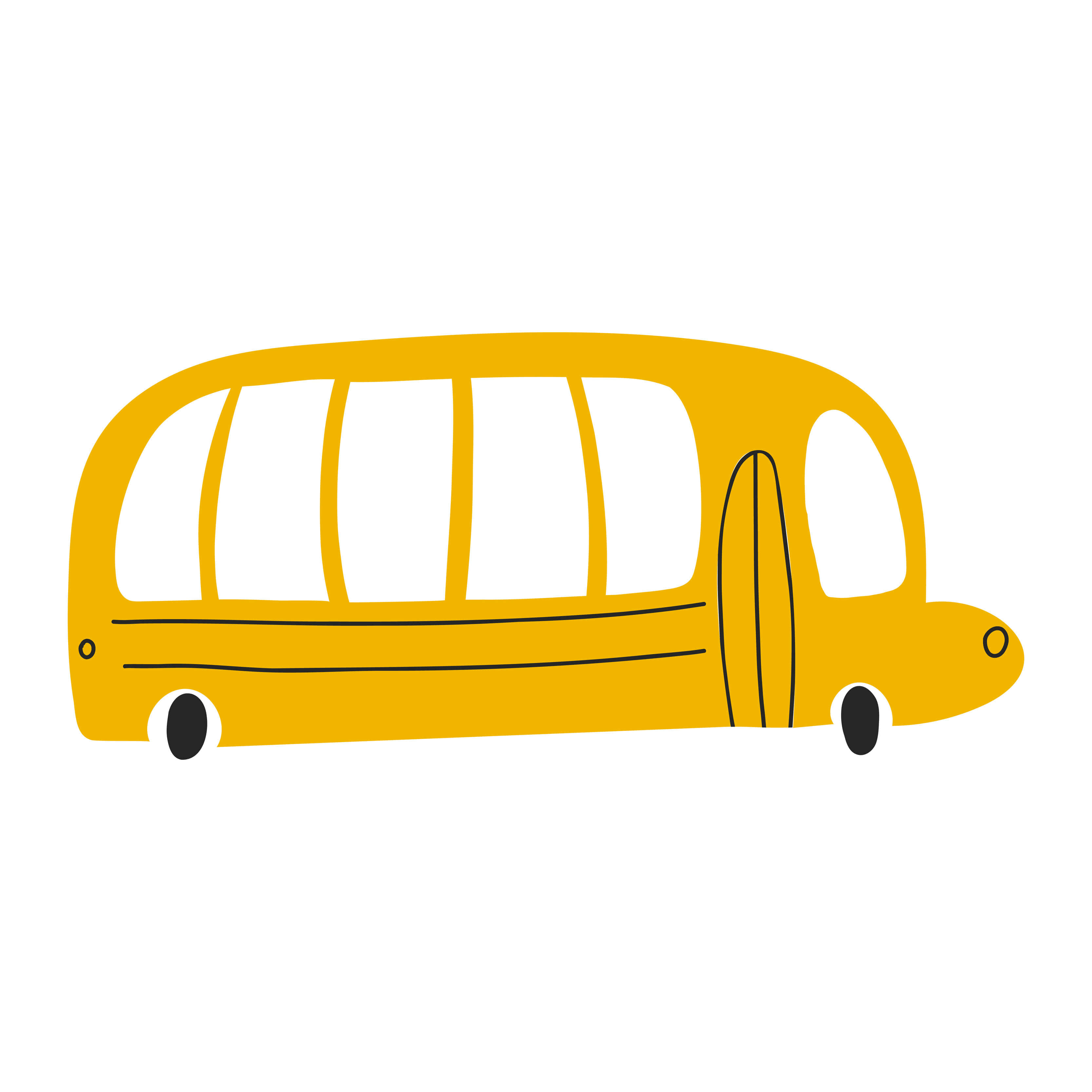 Yellow School Bus 桌布 壁紙 — 一輛簡單的黃色校車，帶有黑色輪廓和白色車窗，背景為純白色。